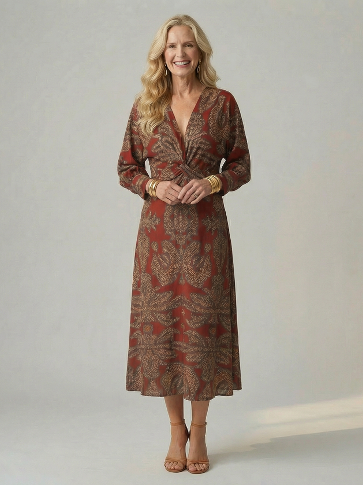 Falune – Elegant women’s midi wrap dress with print and a tailored fit