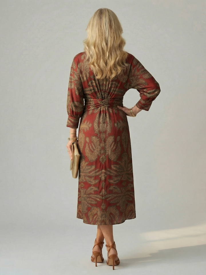 Falune – Elegant women’s midi wrap dress with print and a tailored fit