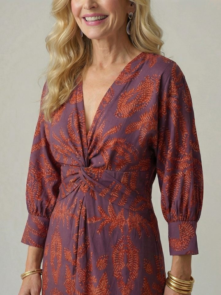 Falune – Elegant women’s midi wrap dress with print and a tailored fit