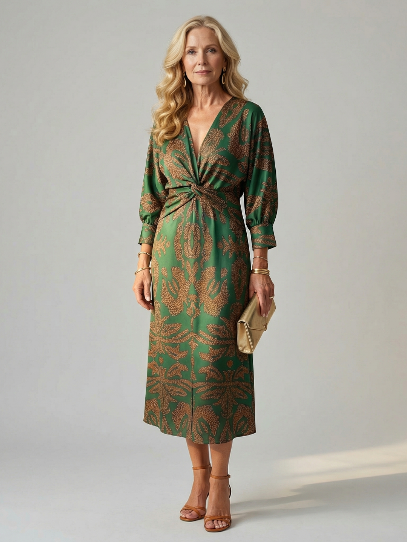 Falune – Elegant women’s midi wrap dress with print and a tailored fit