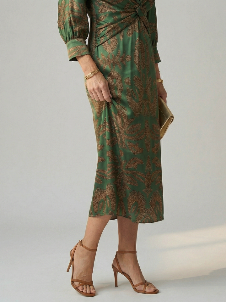 Falune – Elegant women’s midi wrap dress with print and a tailored fit