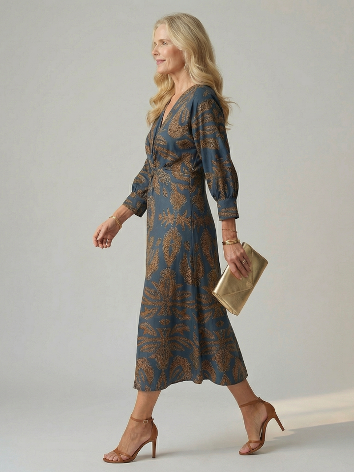 Falune – Elegant women’s midi wrap dress with print and a tailored fit