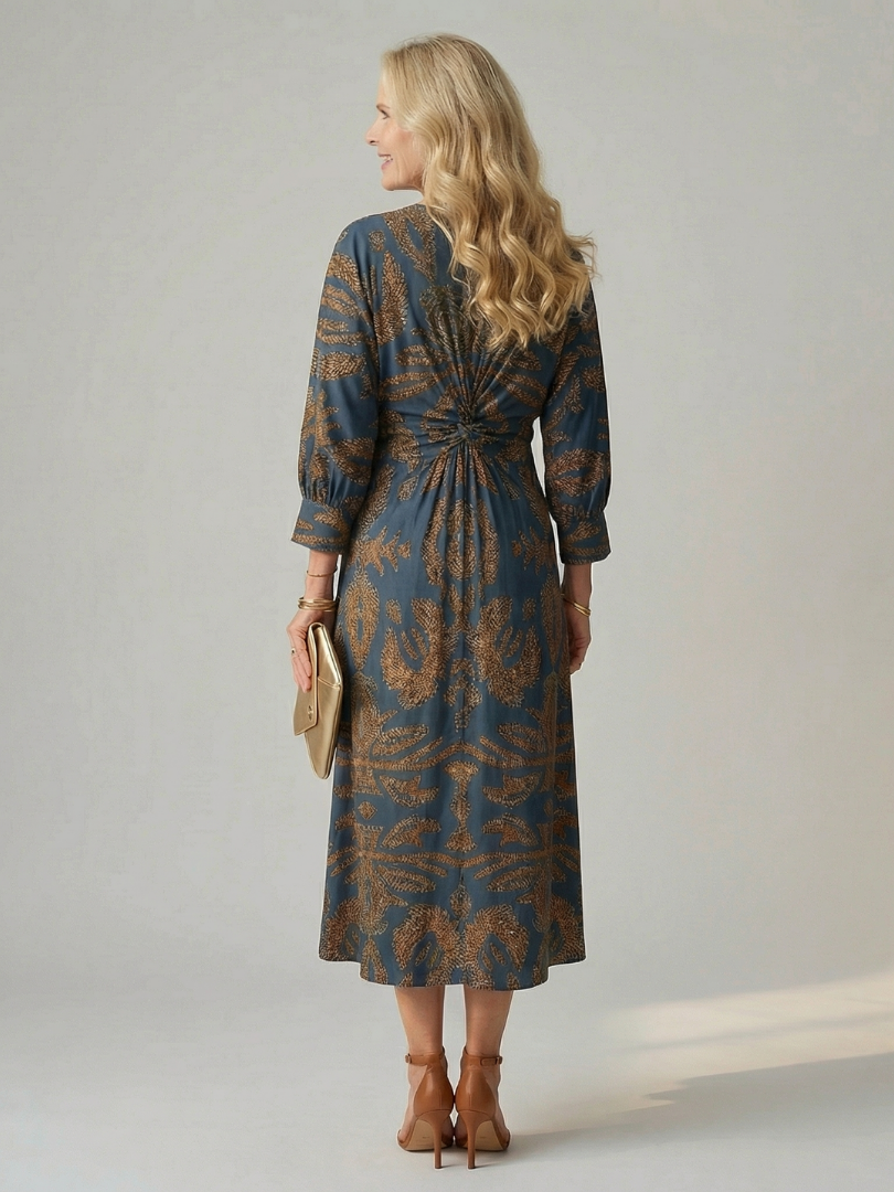 Falune – Elegant women’s midi wrap dress with print and a tailored fit