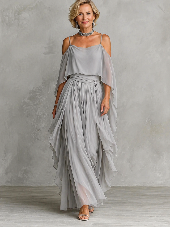 Eadith | Cold Shoulder Chiffon Draped Maxi Dress