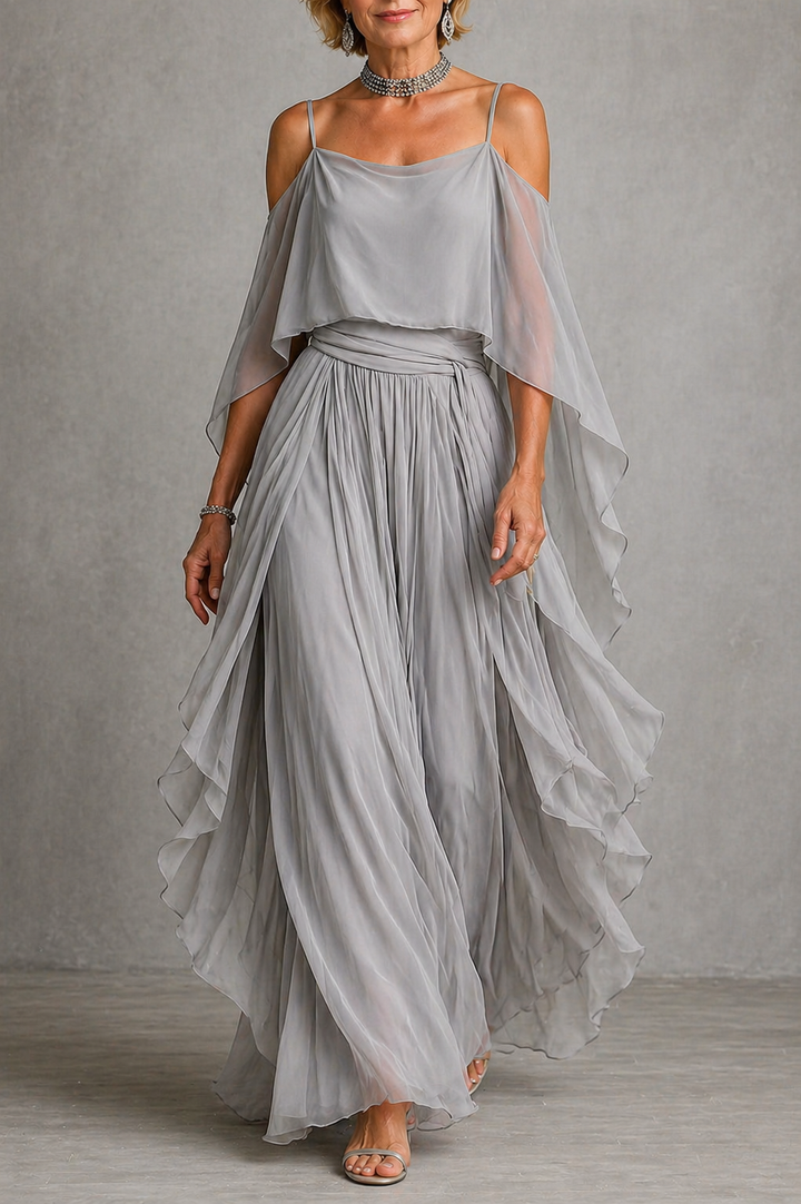 Eadith | Cold Shoulder Chiffon Draped Maxi Dress