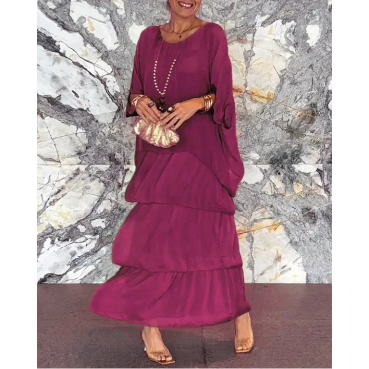 Elegant mesh dress with a round neckline and floral print